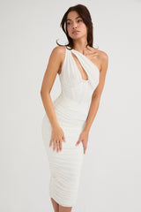 Valentina Ivory Asymmetric Cutout Midi Dress