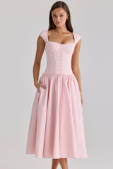 Kaia Pink Cotton Cap Sleeve Midi Dress
