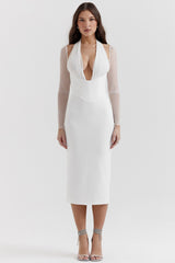 Yasmin White Plunge Midi Dress