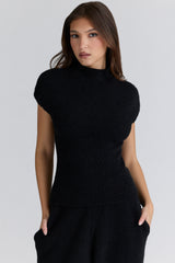 Caia Black Wool Boucle Knit Top