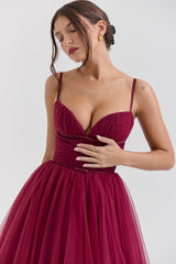 Countess Cabernet Tulle Midi Dress