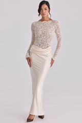 Beau Vintage Ivory Satin Draped Maxi Skirt
