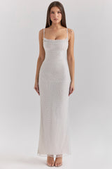 Calla Silver Pearl Embellished Maxi Dress