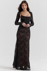 Artemis Black Lace Maxi Dress