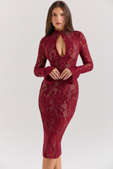 Pierette Berry Lace Midi Dress