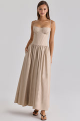 Rona Taupe Cotton Corset Maxi Dress