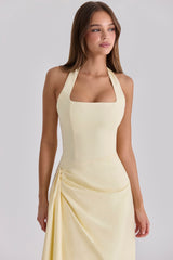 Tallulah Lemon Halter Neck Cotton Midi Dress