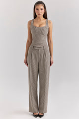 Hayden Brown Puppytooth Wide Leg High Waist Tailored Trousers