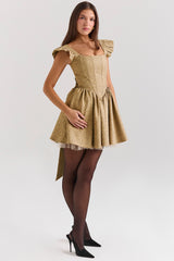 Saasha Gold Jacquard Mini Dress