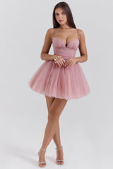 Princess French Rose Tulle Mini Dress