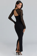 Shiloh Black Lace Long Sleeved Corset Maxi Dress