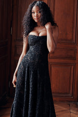 Seren Black Floral Lace Back Maxi Dress