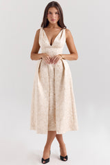 Paloma Ivory Metallic Jacquard Midi Dress
