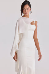 Alena Ivory Asymmetric Draped Pure Silk Shawl