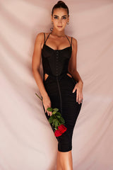 Maya Black Ruched Midi Dress