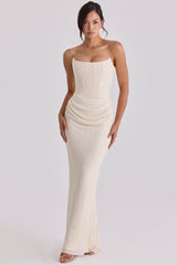 Dove Ivory Beaded Embellished Strapless Bridal Gown