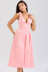Paloma Peach Satin Pleated Midi Dress