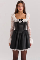Cleora Black Lace Ruffle Mini Dress