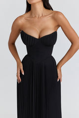 Marcella Black Georgette Pleated Maxi Dress