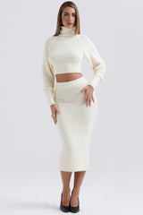 Mishka Cream Soft Boucle Knit Midi Skirt