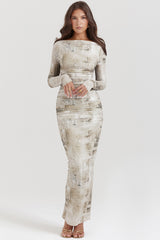 Lanetta Pale Sage Print Maxi Dress