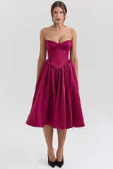 Coco Burgundy Satin Tulle Midi Dress