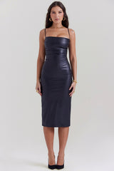 Jalena Black Vegan Leather Lace Back Dress