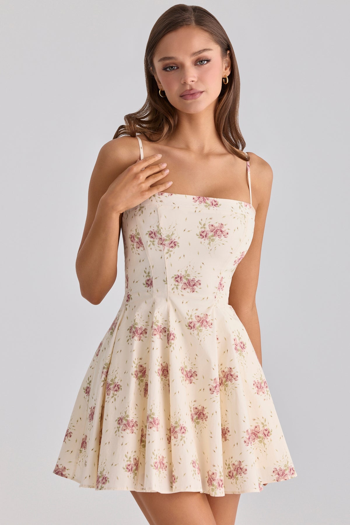 Dolly Ivory Vintage Rose Print Cotton Flared Mini Sundress