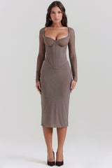 Safran Mocha Corset Midi Dress