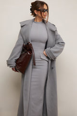 Sander Grey Double Breasted Funnel Neck Coat