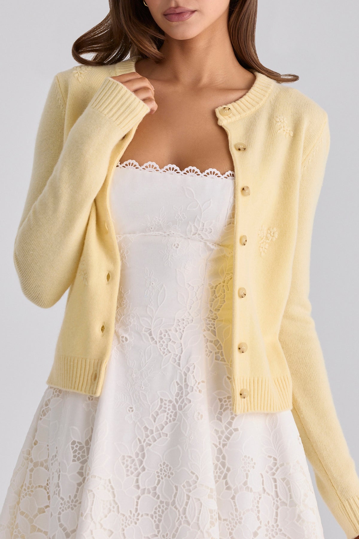 Poppie Lemon Wool + Cashmere Floral Embroidered Cardigan