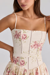 Ysabella Ivory Vintage Rose Print Cotton Midi Sundress