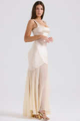 Vittoria Champagne Chiffon Floor Length Gown