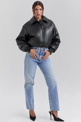 Sante Black Vegan Leather Bomber Jacket