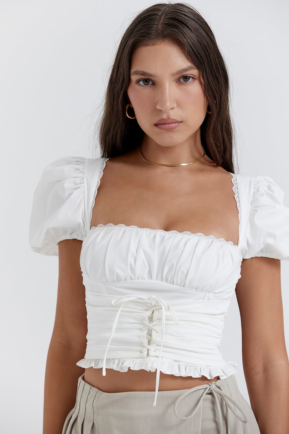 Samaya White Gathered Top
