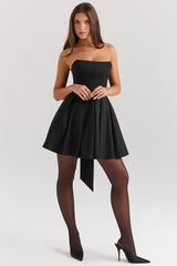 Emmanuela Black Strapless Detachable Bow Mini Dress