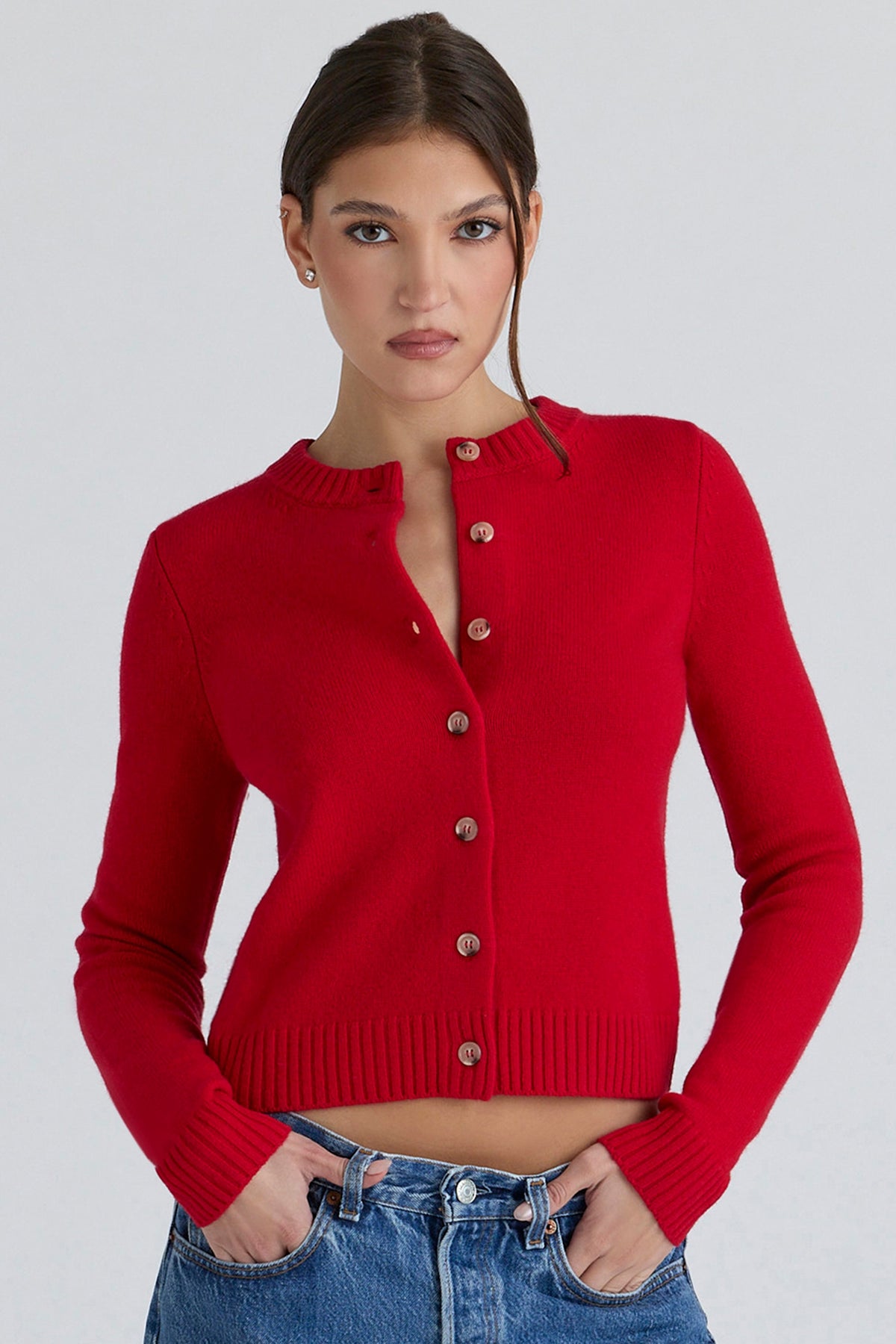 Signature Red Cashmere + Merino Wool Cardigan