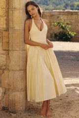 Marilyn Lemon Cotton Halter Neck Midi Sundress