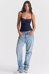 Cecilie Navy Satin & Lace Cami Top