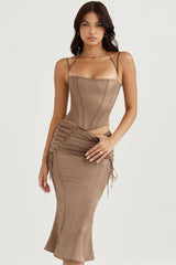 Sidonie Latte Satin Lace Up Midi Skirt