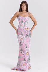 Antonina Pink Floral Corset Maxi Dress
