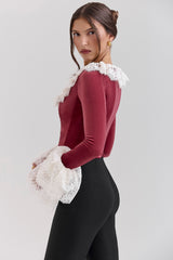 Jacinda Cabernet Velvet Lace Trimmed Corset Top