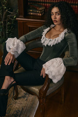 Jacinda Forest Green Velvet Lace Trimmed Corset Top