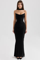Cassidy Black Mesh Maxi Skirt with Fluted Hem