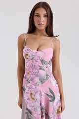 Seren Pink Floral Print Lace Back Maxi Dress