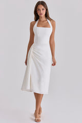 Tallulah White Halter Neck Cotton Midi Dress