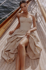 Rona Taupe Cotton Corset Maxi Dress