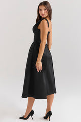 Paloma Black Satin Twist Strap Midi Dress