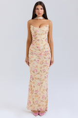 Hallie Honeyflower Print Strapless Corset With Neck Scarf