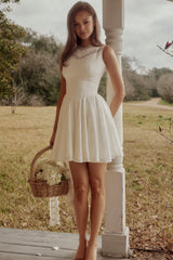 Scarlett White Embroidered Cotton Lace Trim Mini Dress